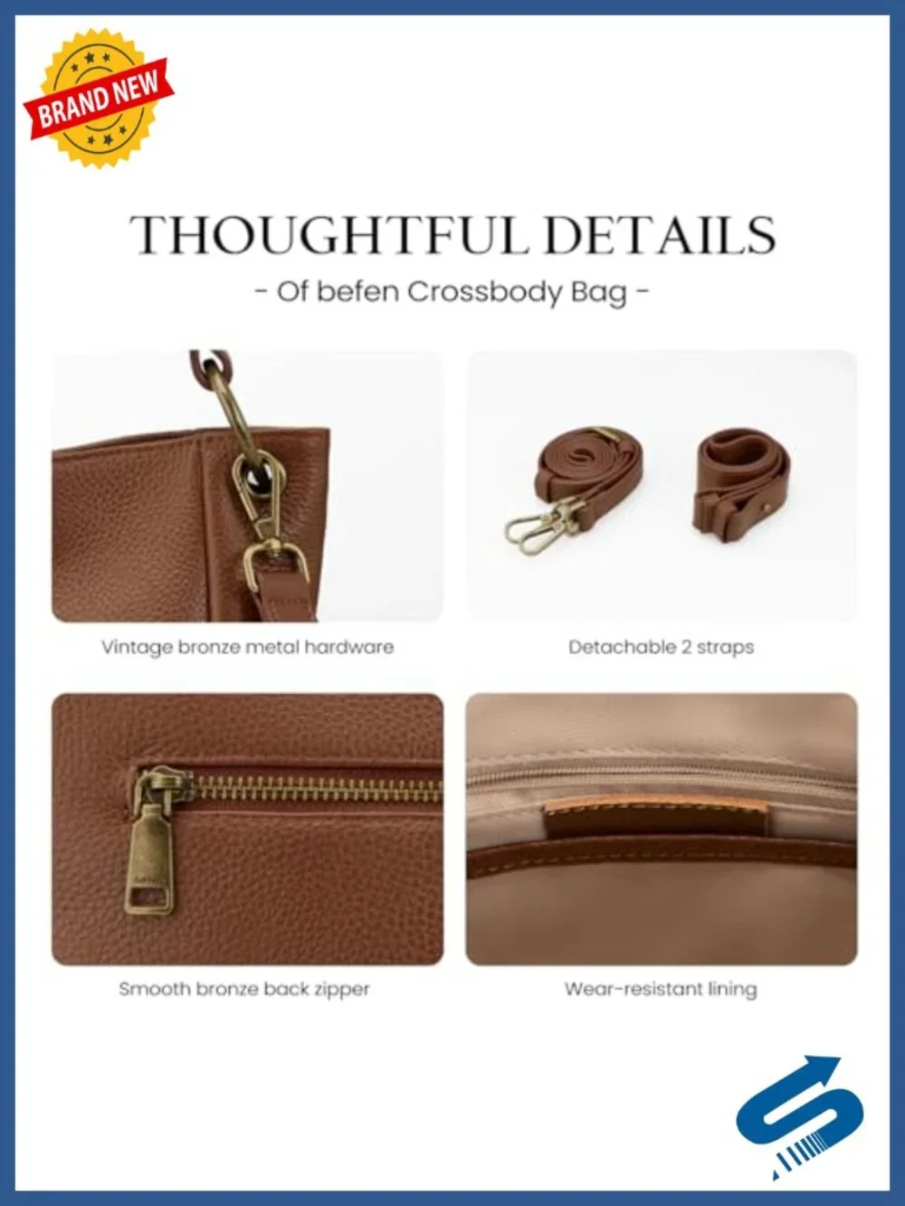 Genuine Leather Hobo Crossbody Bag with 2 Detachable Straps